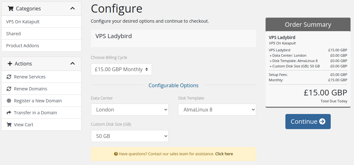 A screenshot of the custom disk size dropdown type in the shopping cart, 50 GB selected.